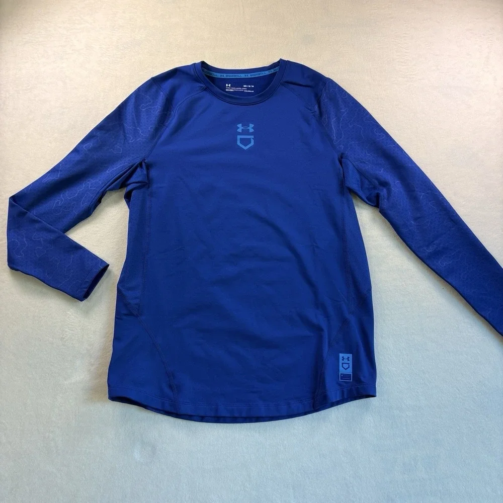 Under Armour Baseball Compression ColdGear Shirt Mens Medium Blue Long Sleeve